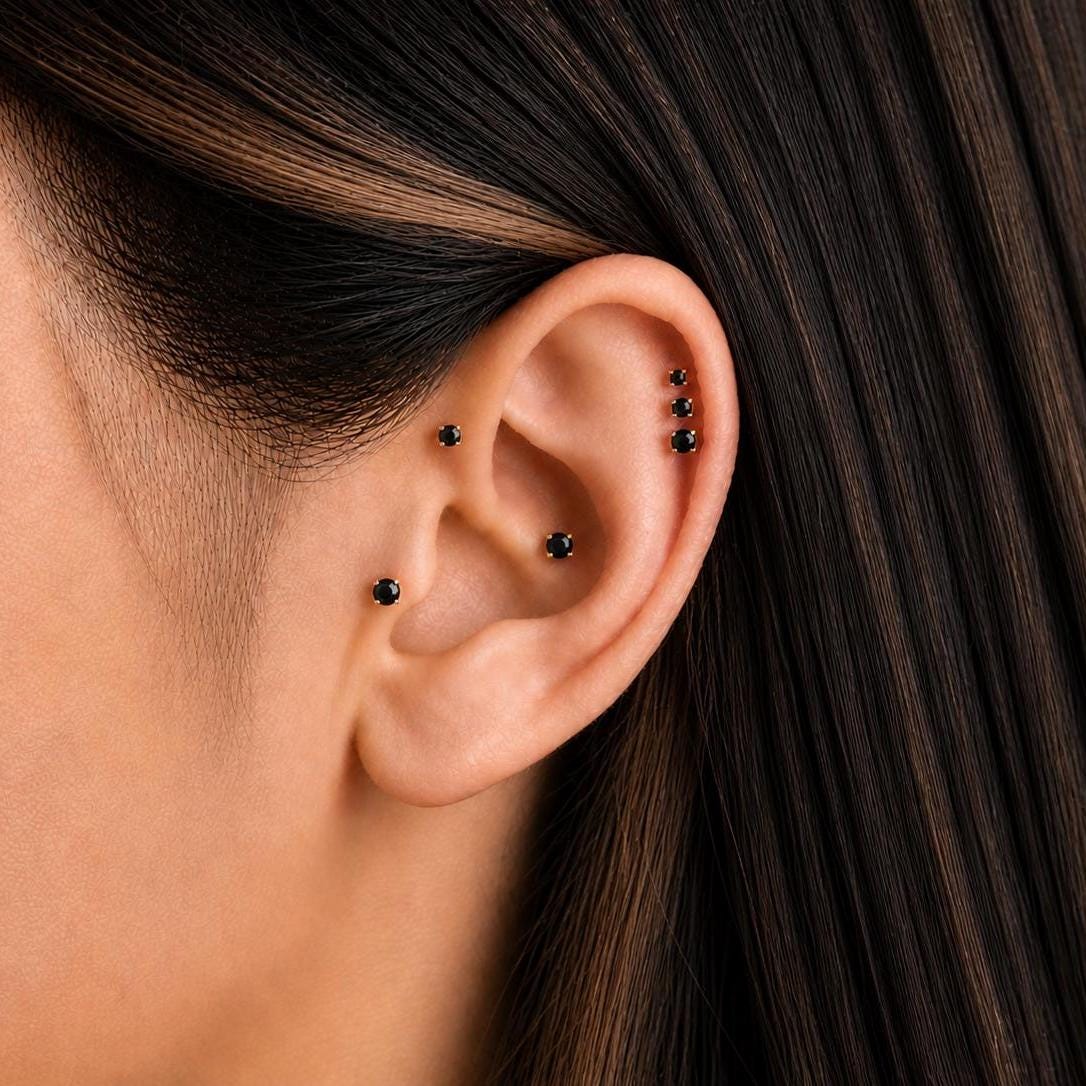 18G Black Stone Flat Back Stud