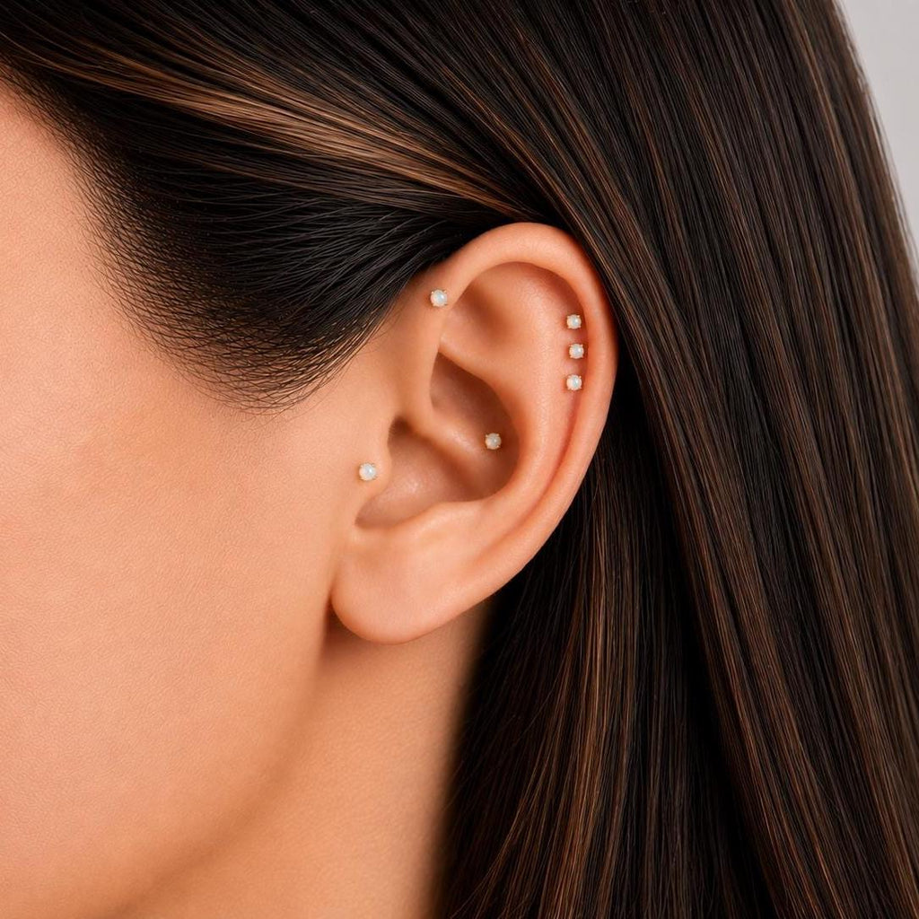 Tiny White Opal Flat Back Stud