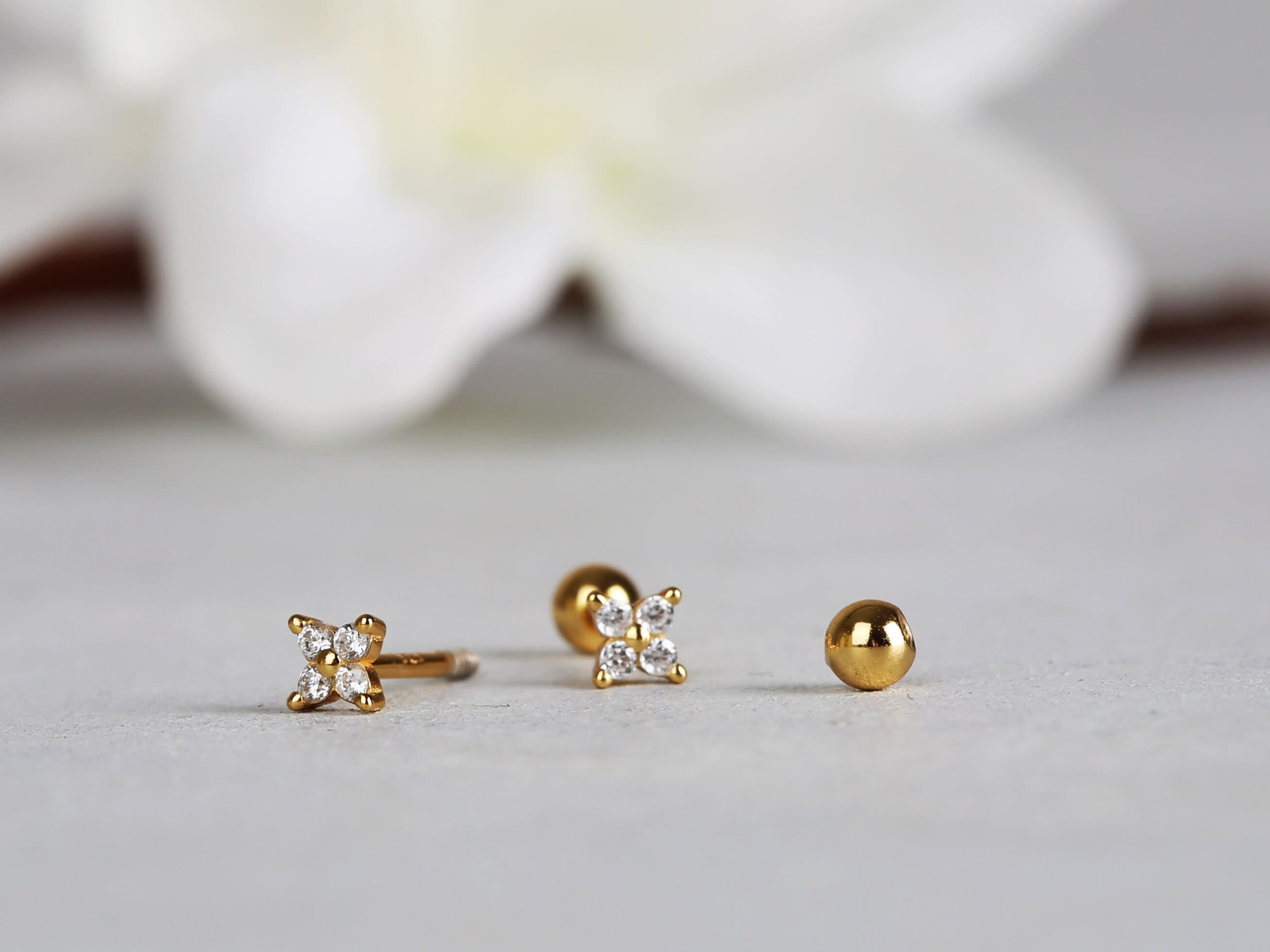 Tiny Flower CZ Ball Back Stud Earrings