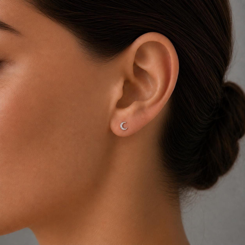Dainty Crescent Moon CZ Stud Earrings