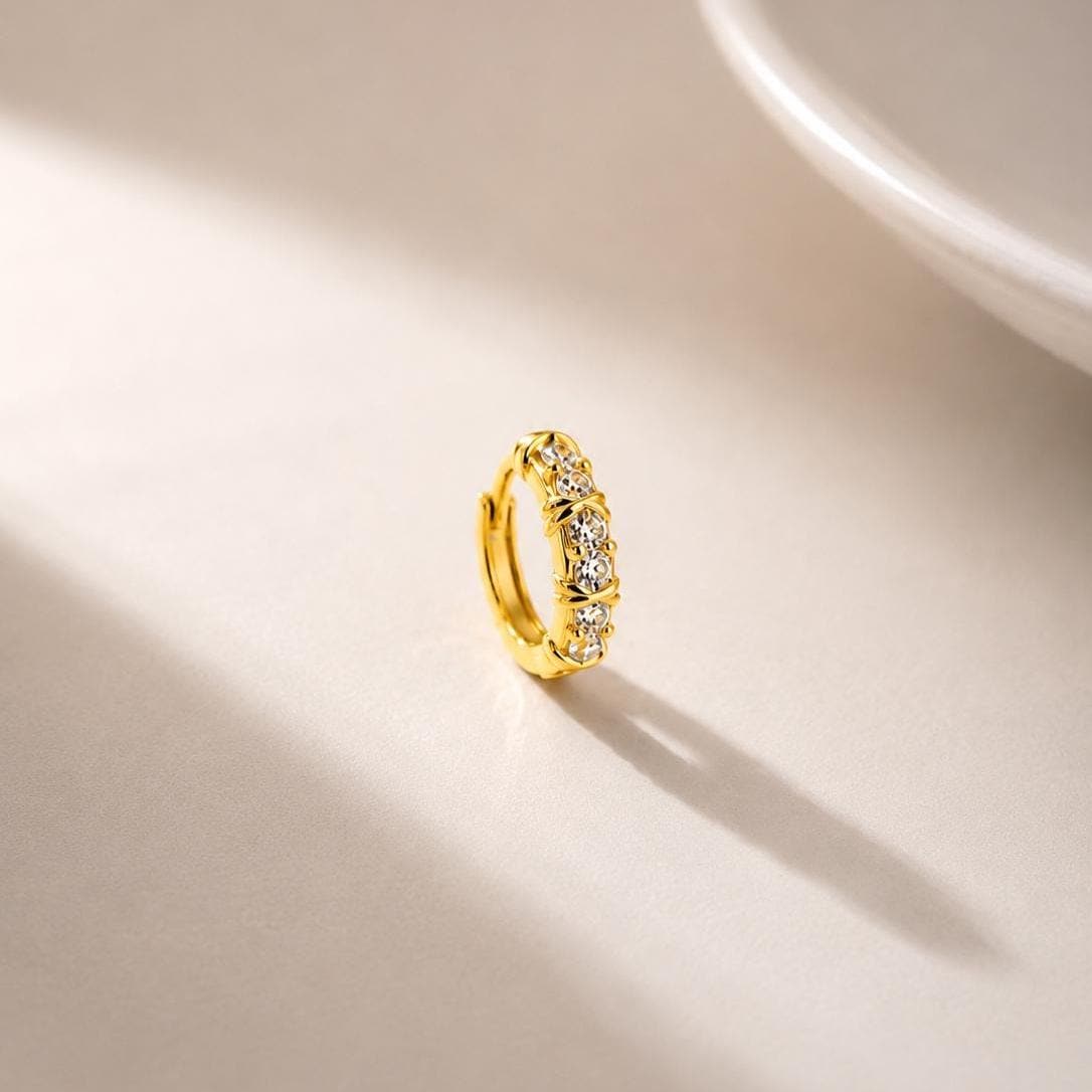 Gold CZ Huggie Hoop Earrings
