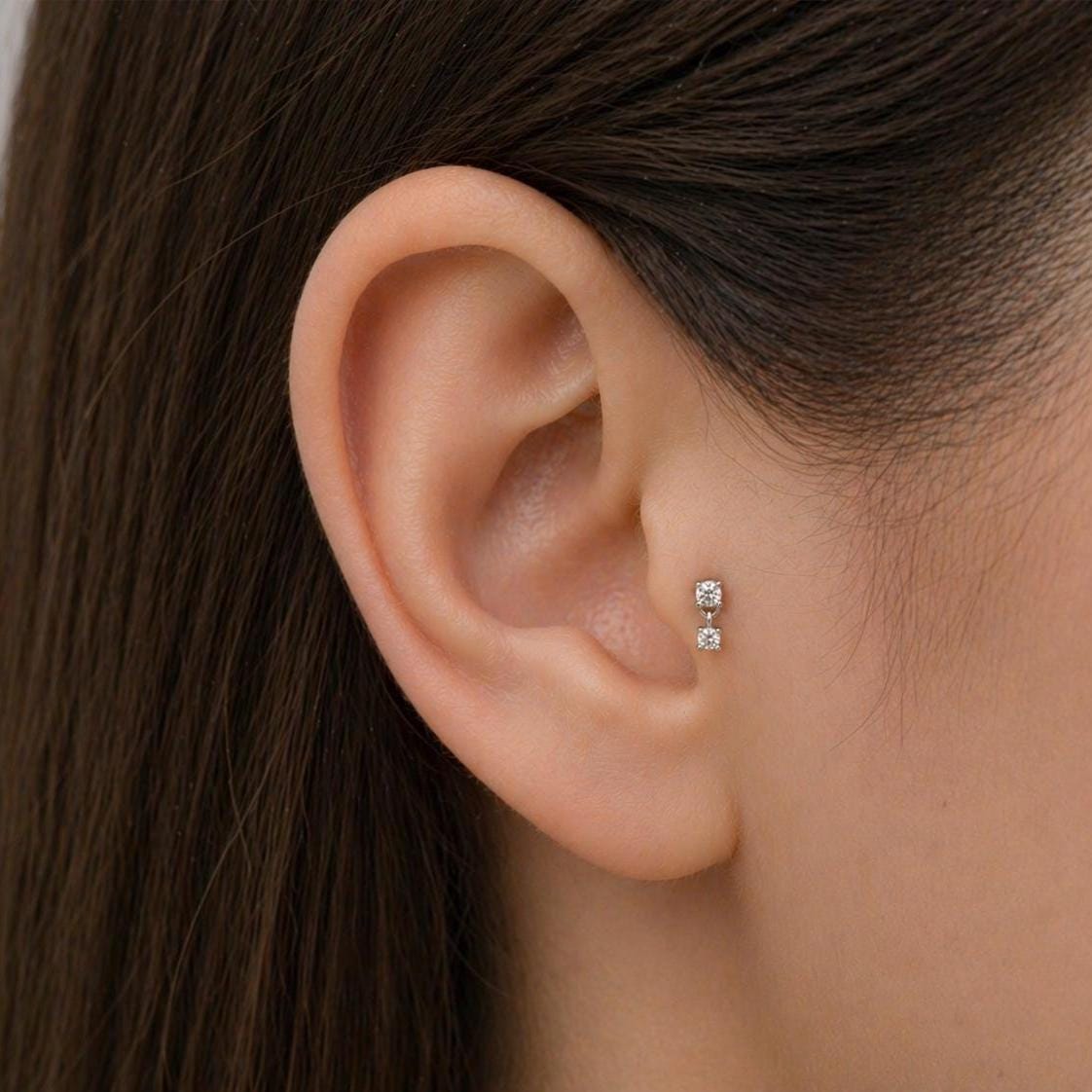 18G CZ Dangle Threadless Push Pin Labret Flat Back Stud