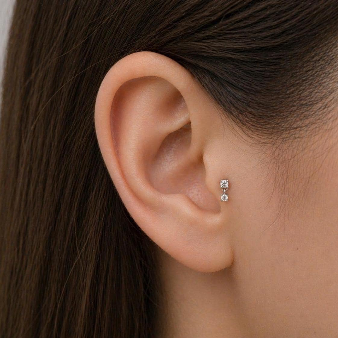 18G Diamond CZ Dangle Threadless Push Pin Flat Back Labret
