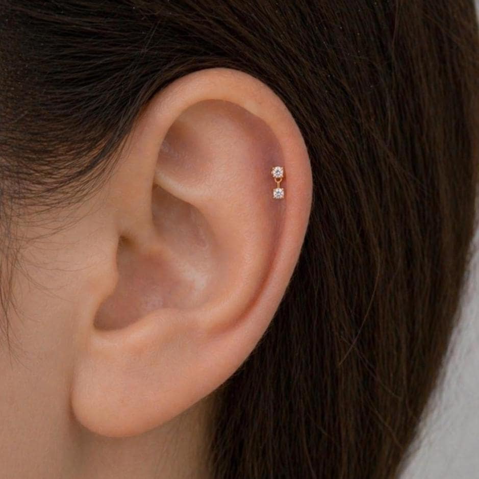 18G CZ Dangle Threadless Push Pin Labret Flat Back Stud