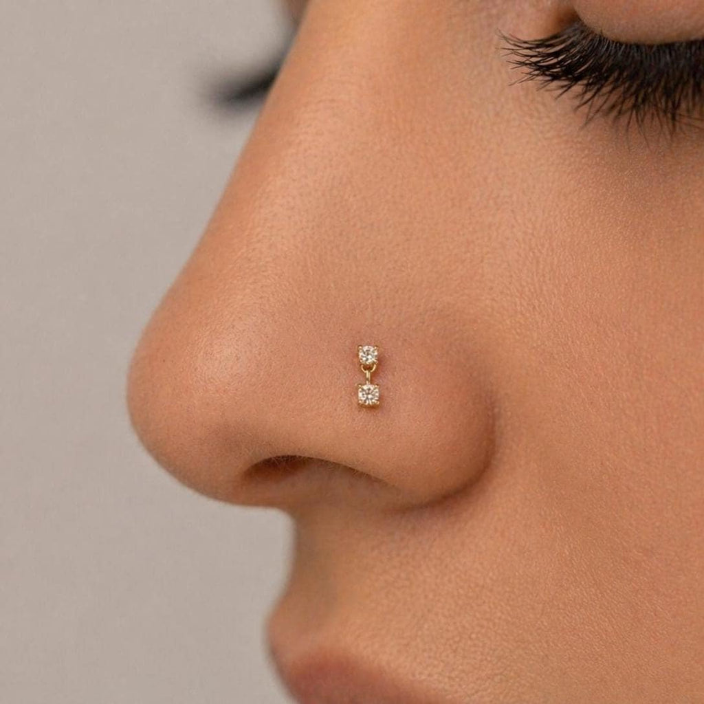 18G Diamond CZ Dangle Threadless Push Pin Flat Back Labret