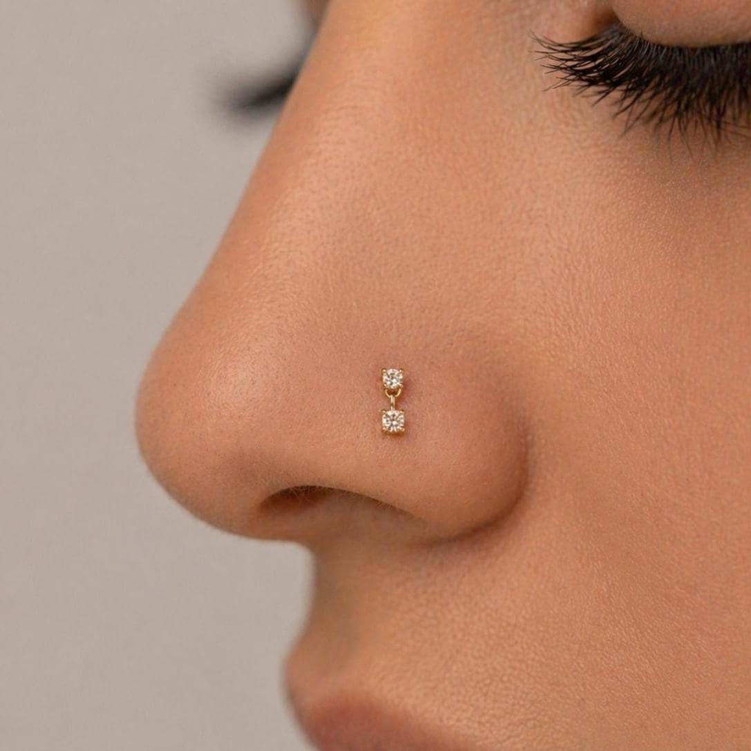 18G Diamond CZ Dangle Threadless Push Pin Flat Back Labret