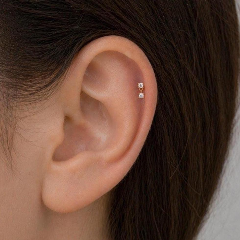 18G Diamond CZ Dangle Threadless Push Pin Flat Back Labret