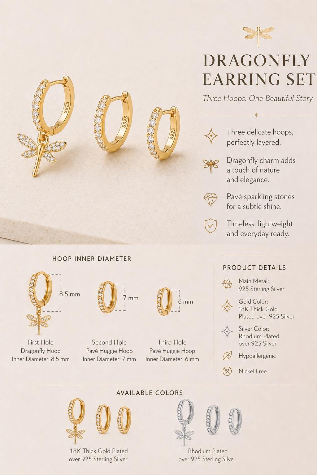 Dragonfly Hoop Earring Set