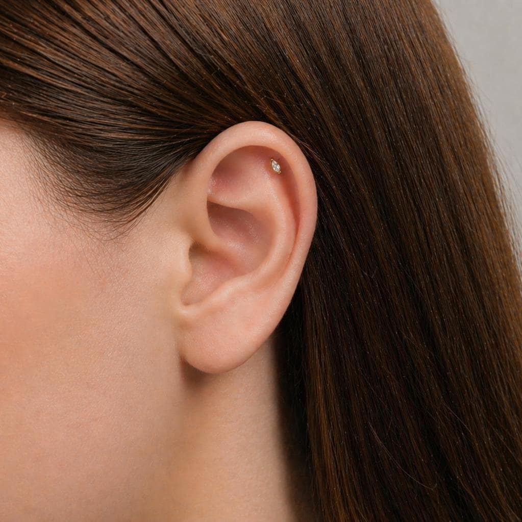 Tiny Marquise Threadless Push Pin Labret Stud 18G