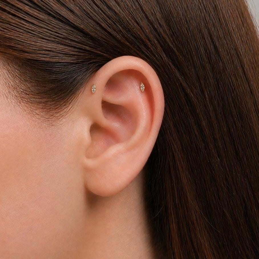 Tiny Marquise Threadless Push Pin Labret Stud 18G