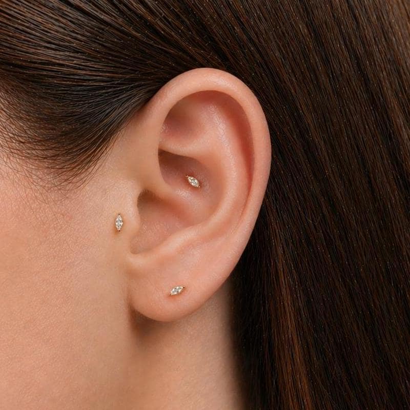 Tiny Marquise CZ Threadless Flat Back Earring