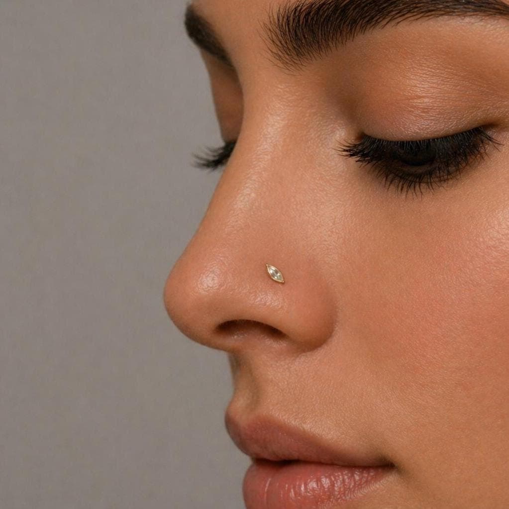 Tiny Marquise Threadless Push Pin Labret Stud 18G