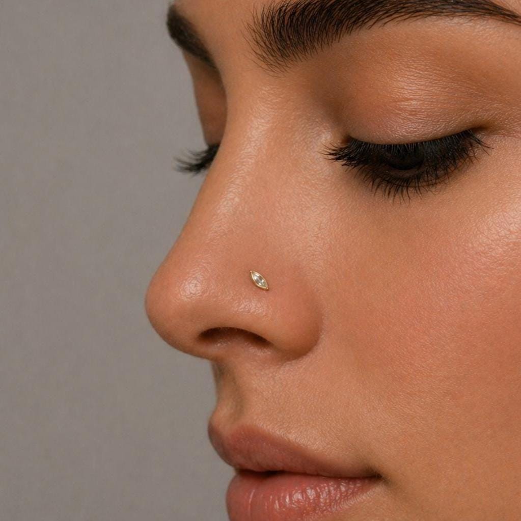Tiny Marquise CZ Threadless Flat Back Earring