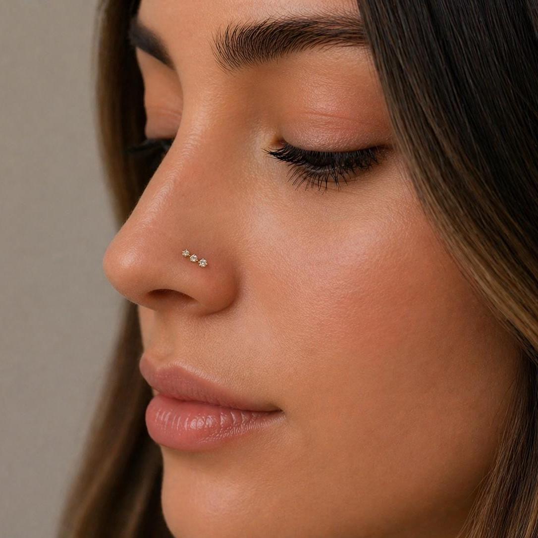18G Tiny Three Cz Push Pin Labret Threadless End Gold Flat