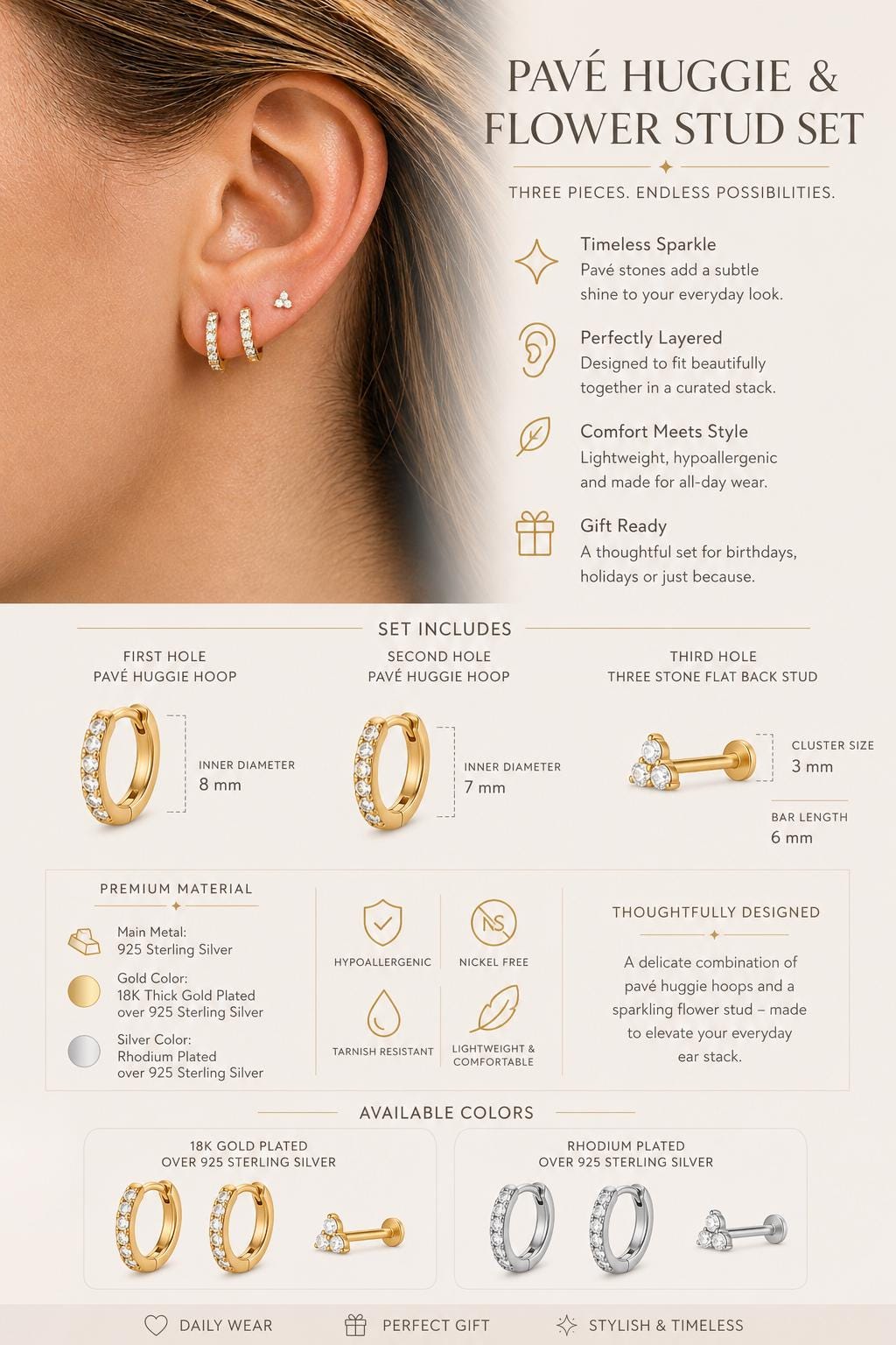 Pavé Huggie Hoop Earring Set
