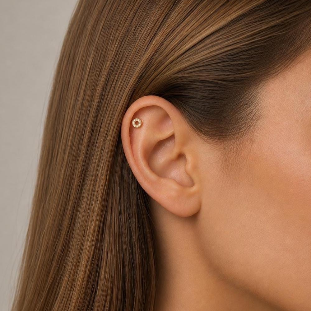 18G Pave CZ Open Circle Threadless Push Pin Stud
