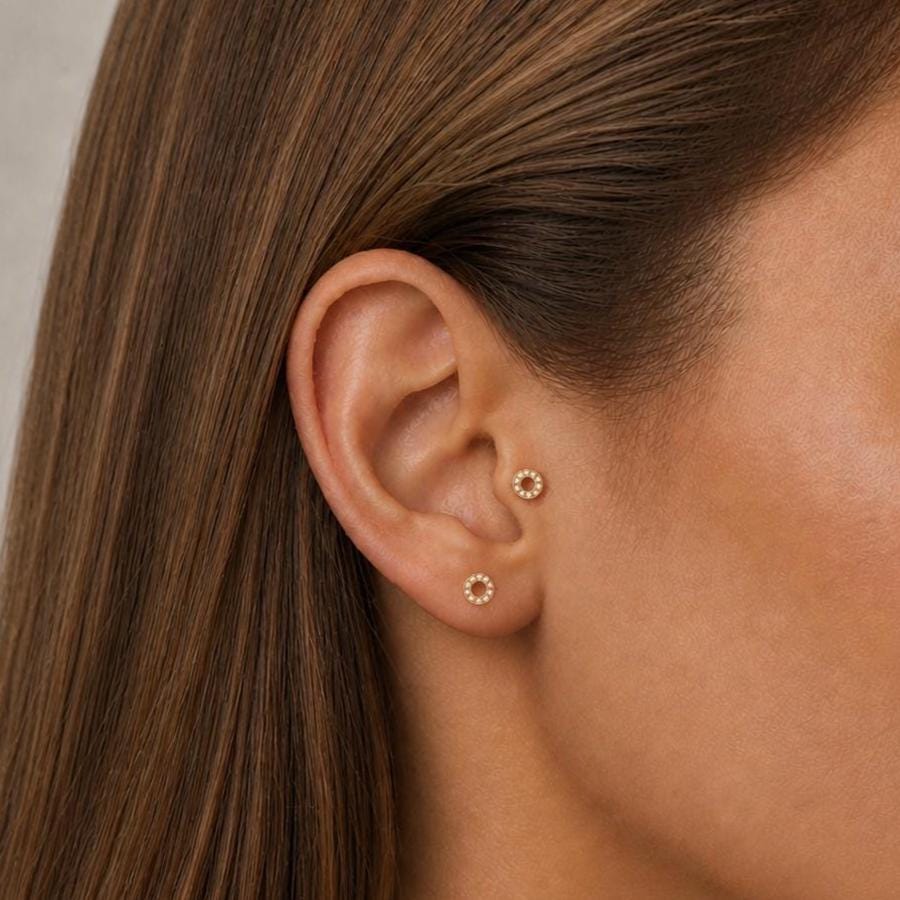 18G Pave CZ Open Circle Threadless Push Pin Stud