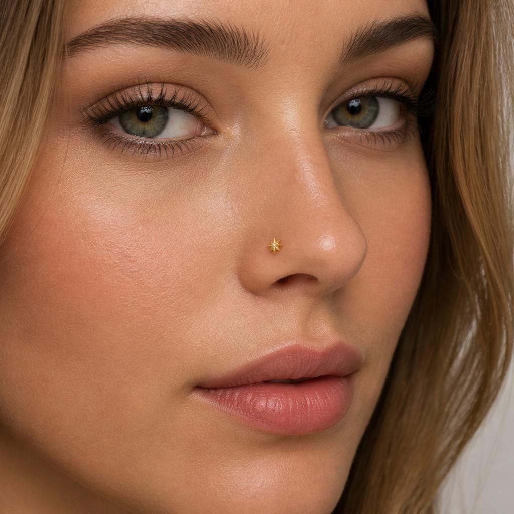 18G Starburst Threadless Push Pin Gold Flat Back Stud Earring