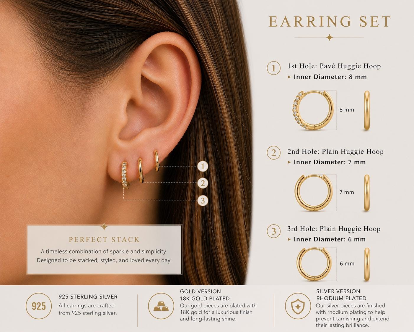 Minimal Gold Huggie Hoop Earring Set