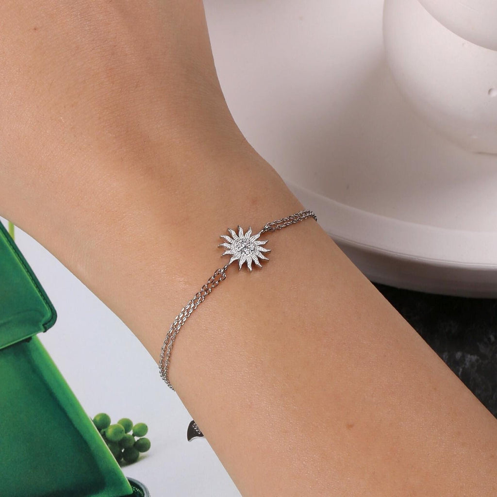 Gold Sun Charm Bracelet CZ