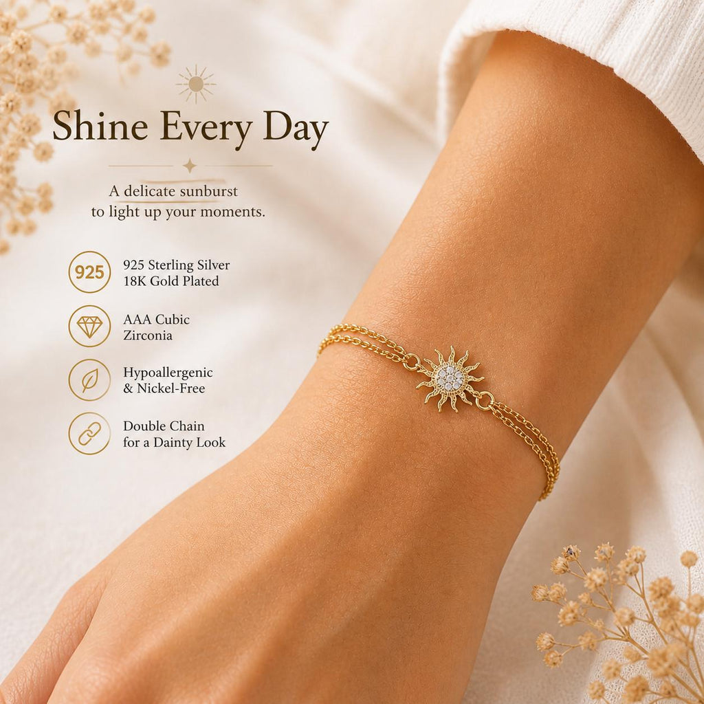 Gold Sun Charm Bracelet CZ