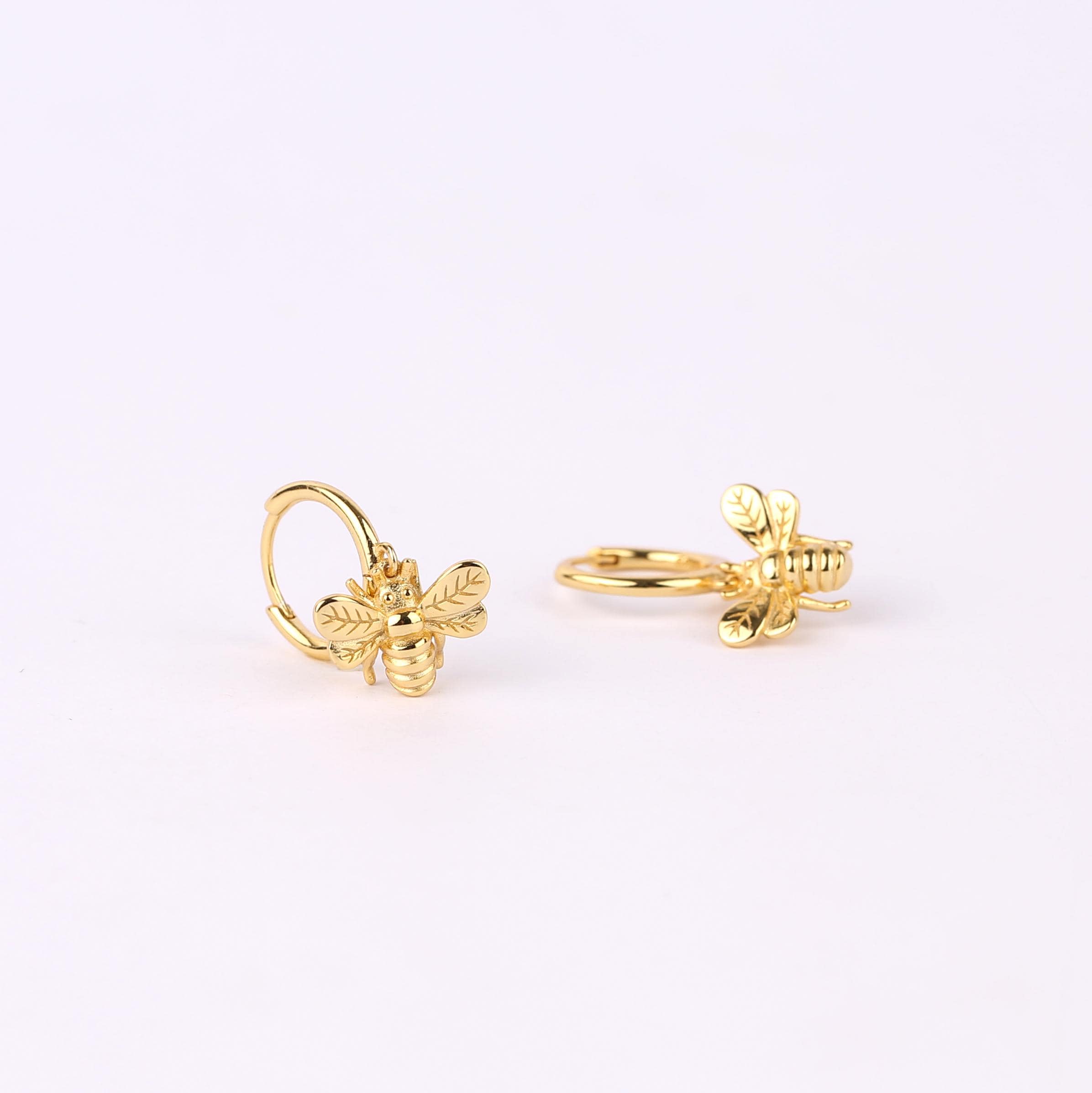 Bee Charm Dangle Hoop Earrings