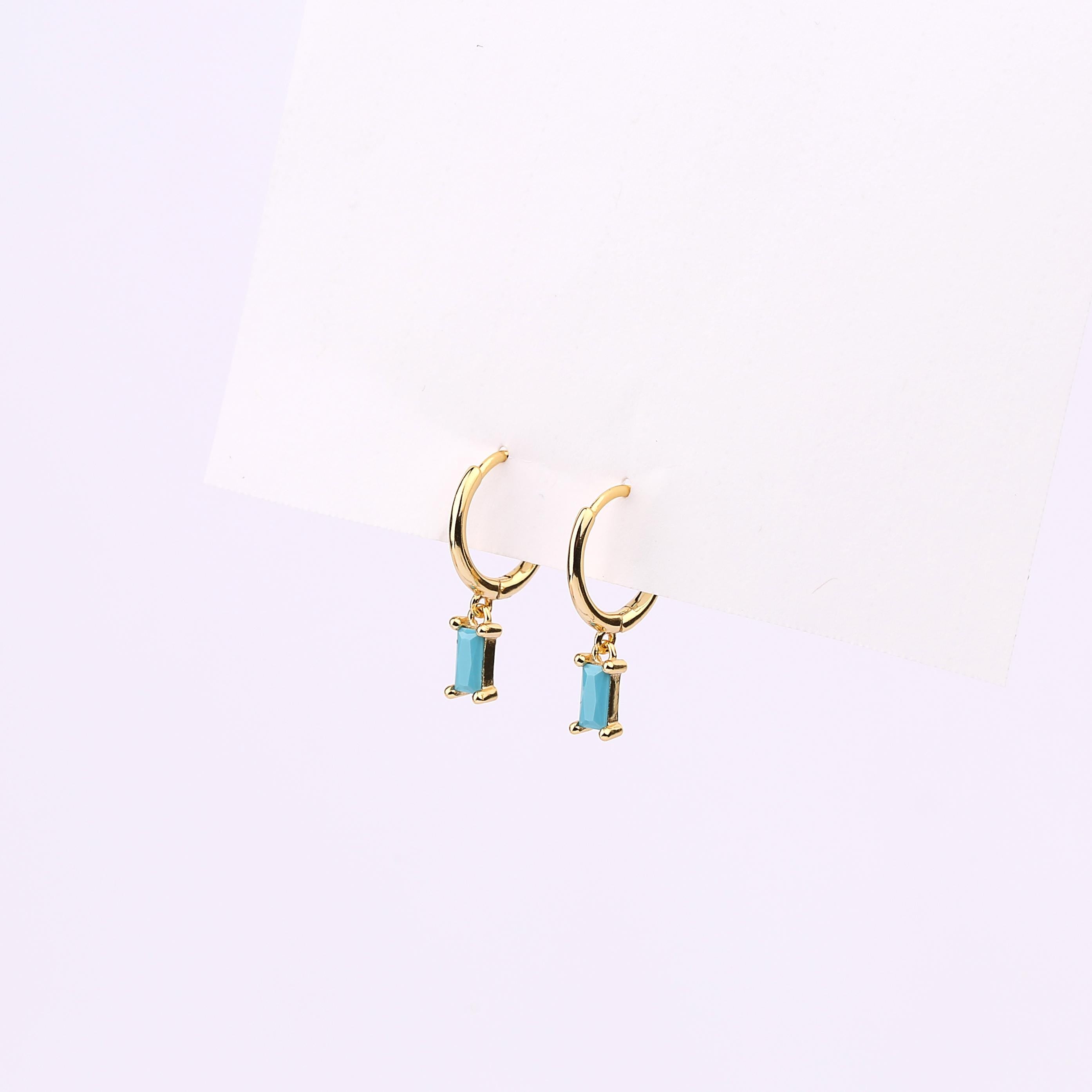 Turquoise Baguette Hoop Earrings