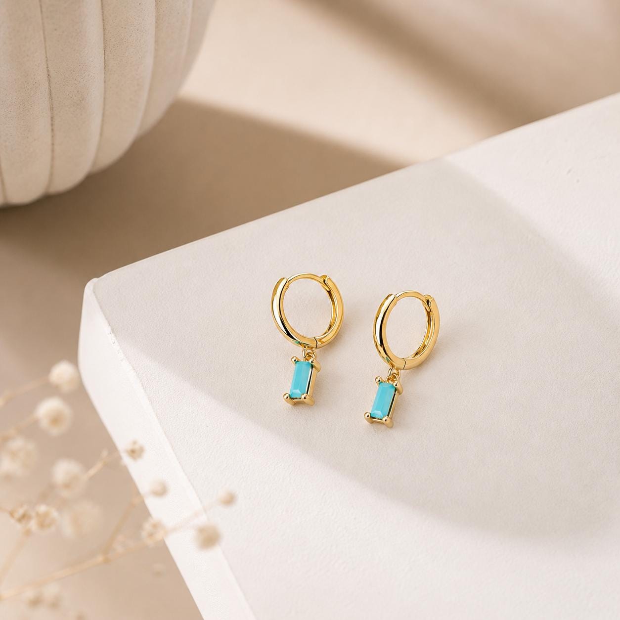 Turquoise Baguette Hoop Earrings
