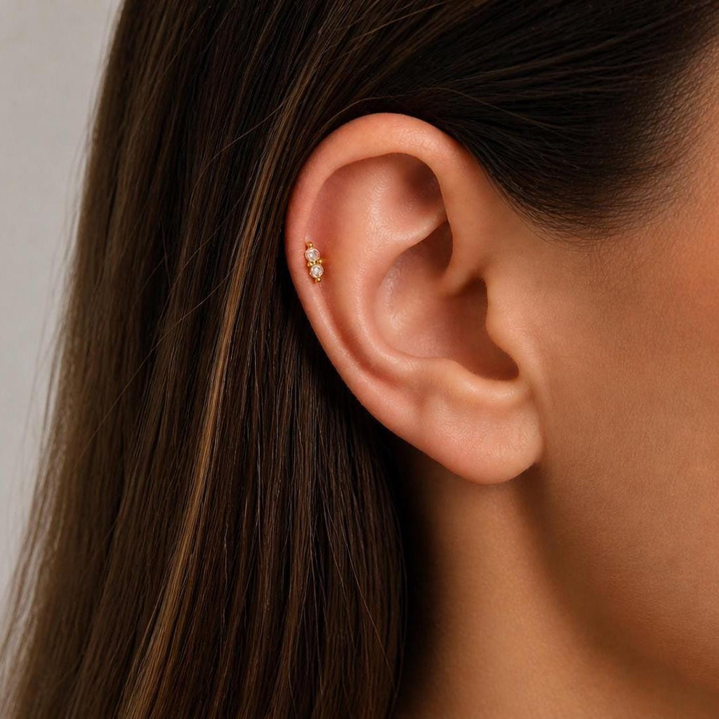 Dainty Double CZ Flat Back Stud
