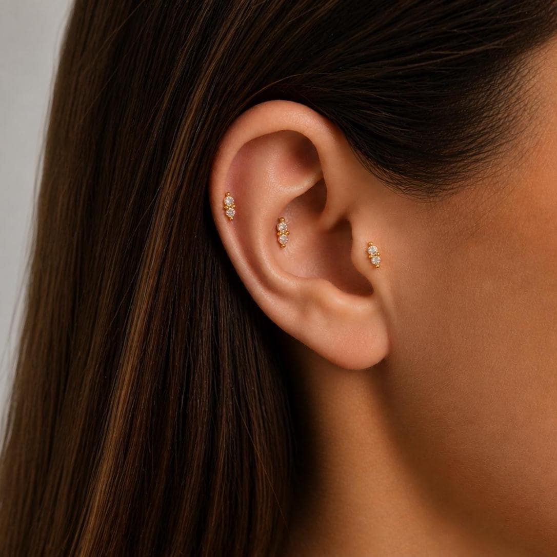 Double CZ Flat Back Stud