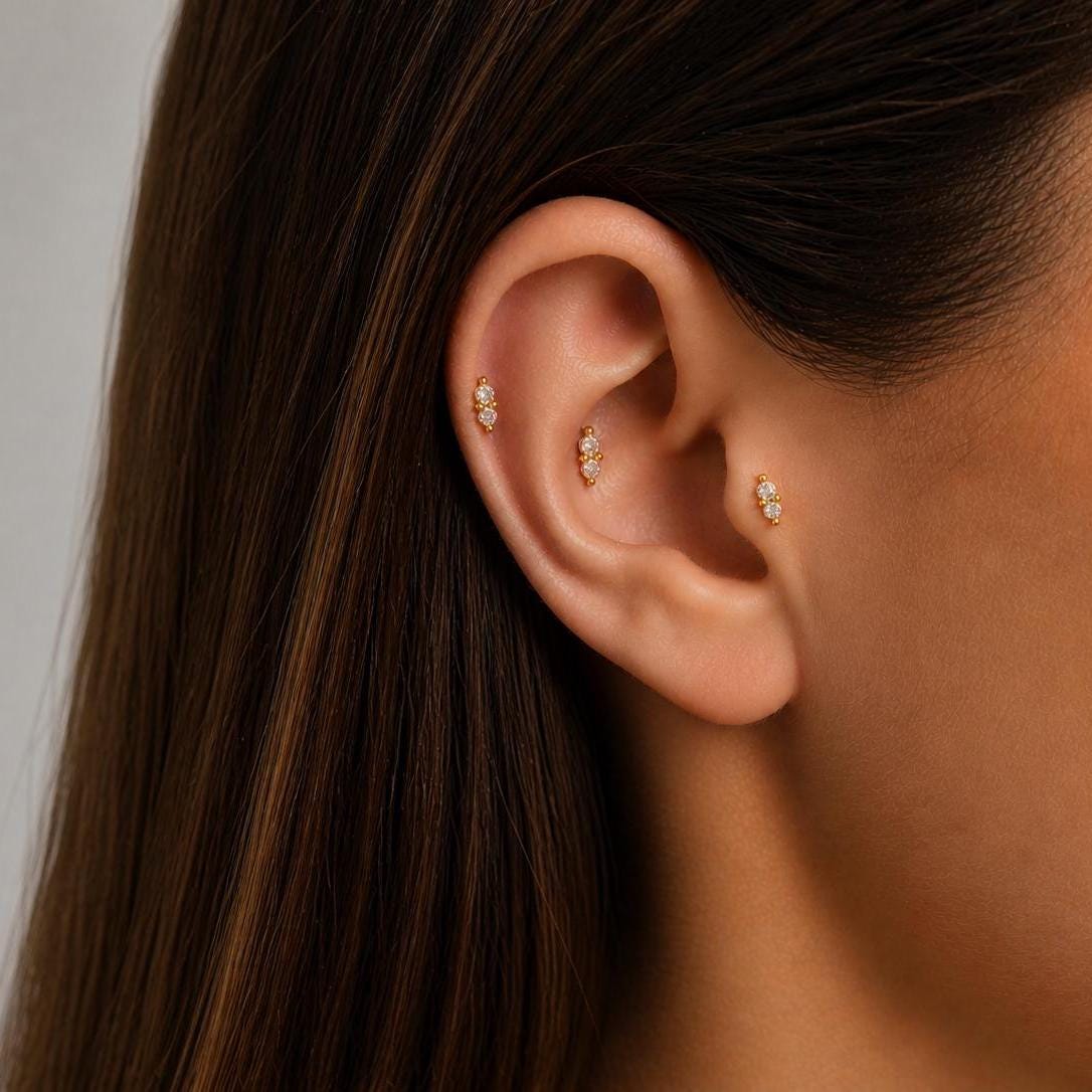 Dainty Double CZ Flat Back Stud
