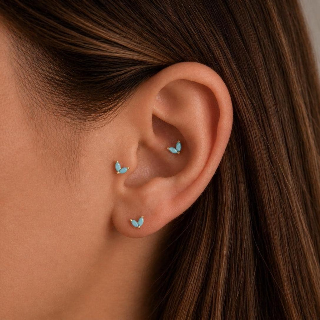 Turquoise Leaf Threadless Flat Back Stud 18G