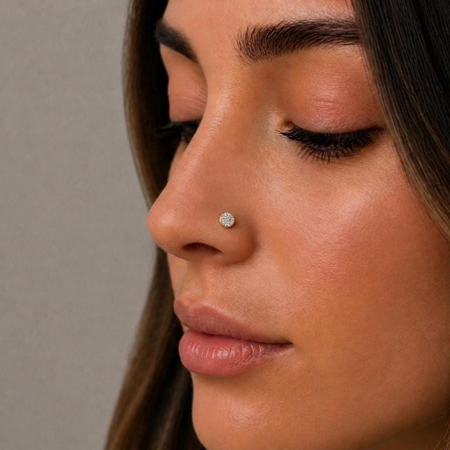 Tiny Pave CZ Disc Threadless Flat Back Stud 18G