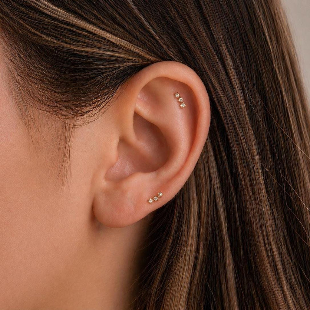 18G CZ Climber Threadless Push Pin Labret Flat Back Stud