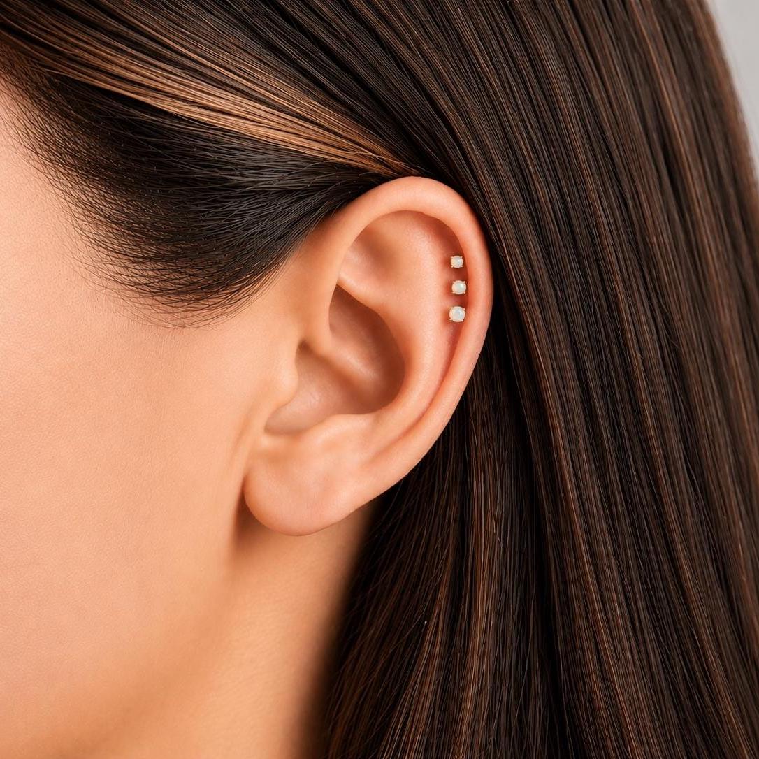 Tiny White Opal Flat Back Stud