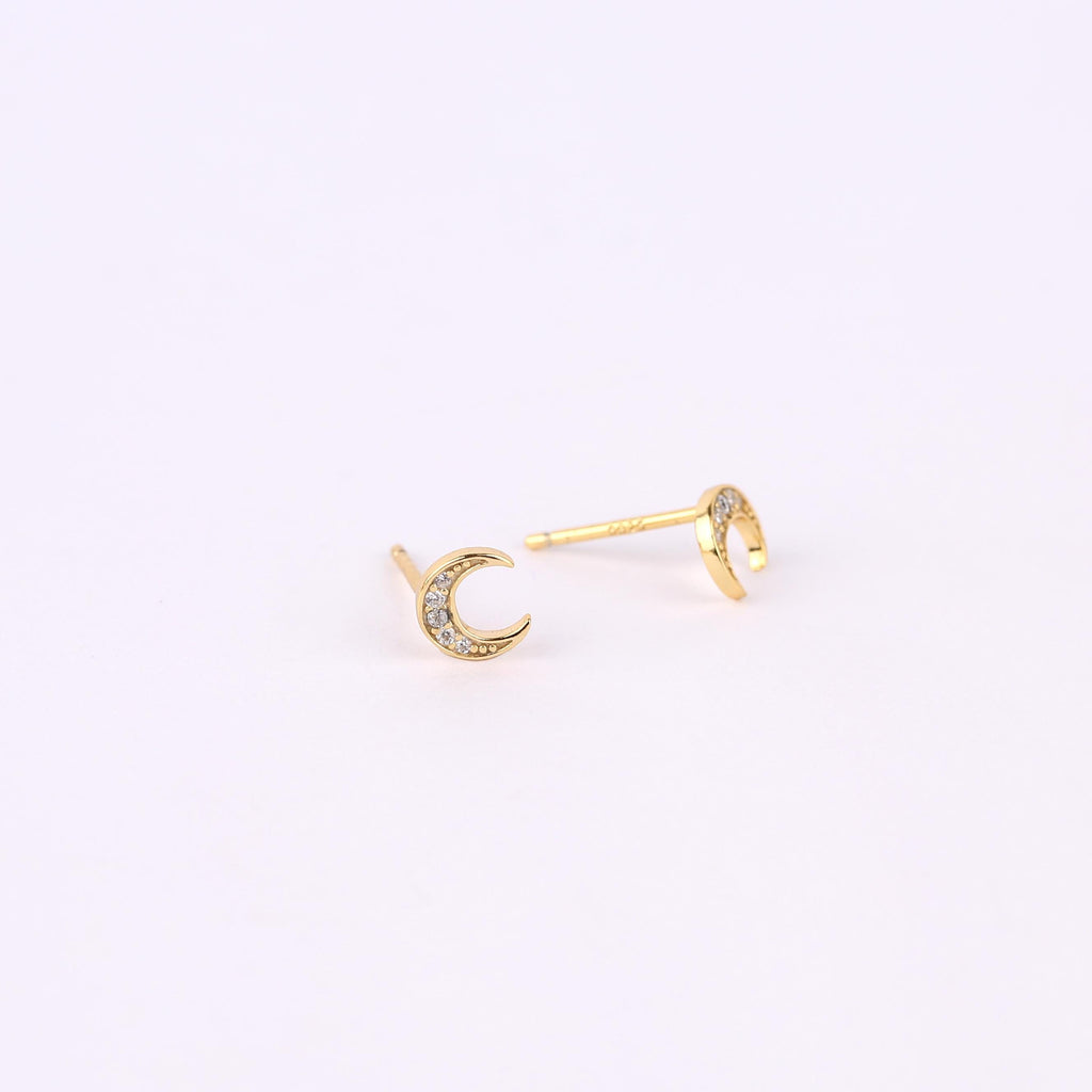 Dainty Crescent Moon CZ Stud Earrings