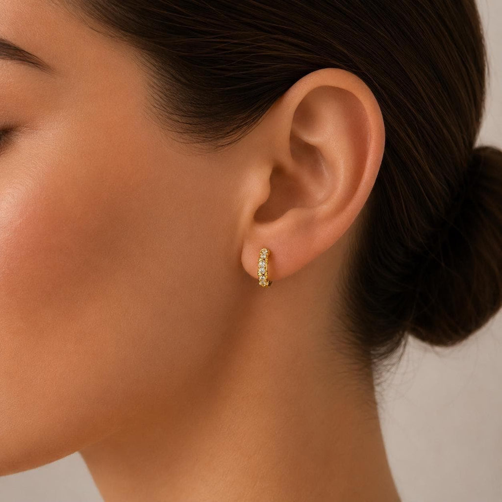 Gold CZ Huggie Hoop Earrings